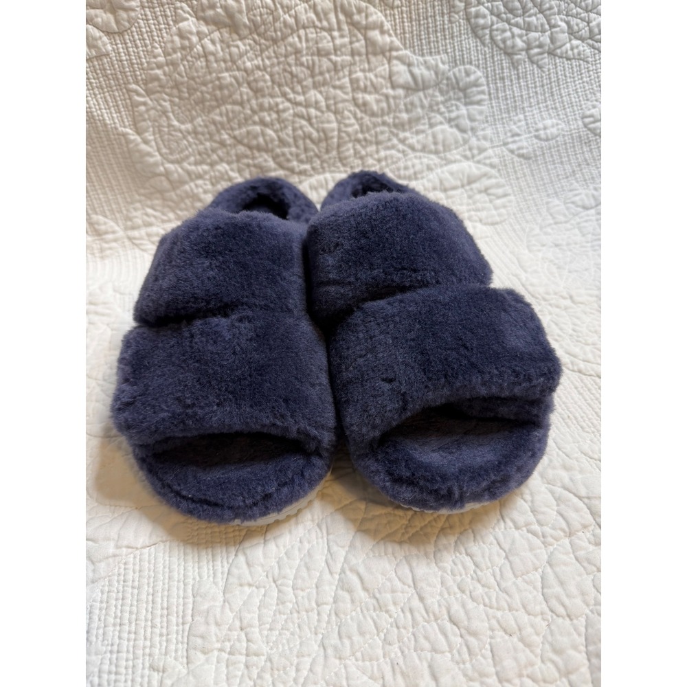 UGG Fluffita Navy Blue Sheepskin Slide Platform Slippers Women 11 1124055